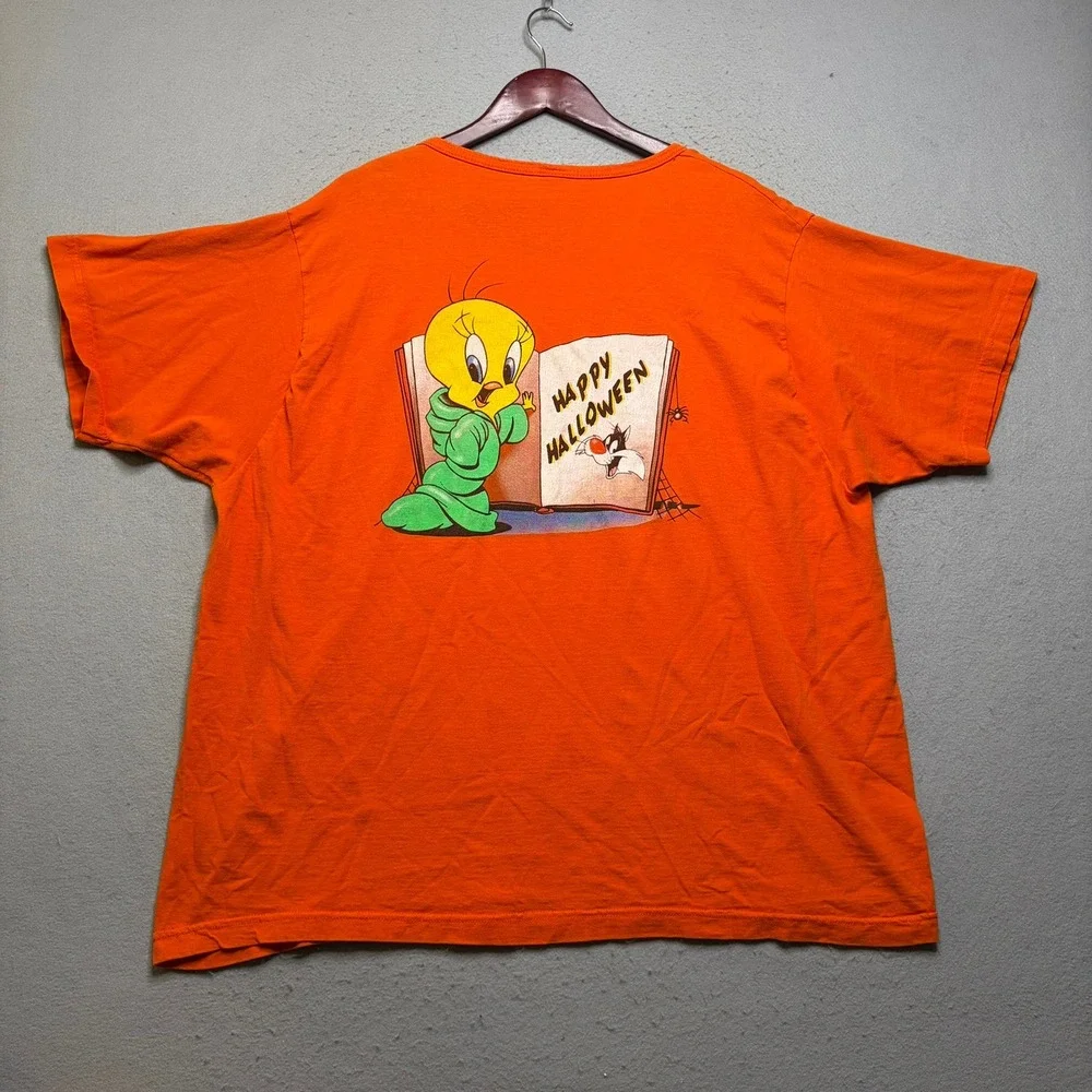 Looney Tunes T-Shirt Mens OSFA Orange Halloween Sylvester Tweety Vintage 90s 2XL